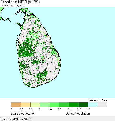 Sri Lanka Cropland NDVI (VIIRS) Thematic Map For 3/6/2023 - 3/13/2023