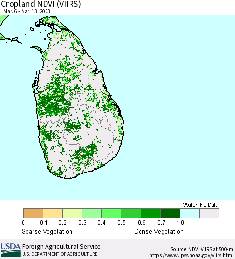 Sri Lanka Cropland NDVI (VIIRS) Thematic Map For 3/11/2023 - 3/20/2023