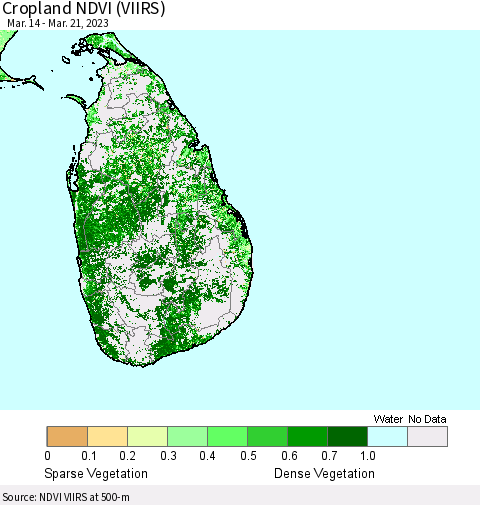 Sri Lanka Cropland NDVI (VIIRS) Thematic Map For 3/14/2023 - 3/21/2023