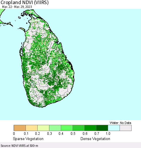 Sri Lanka Cropland NDVI (VIIRS) Thematic Map For 3/22/2023 - 3/29/2023