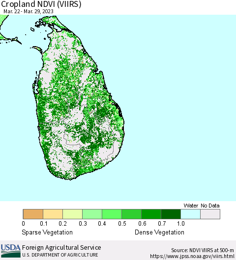 Sri Lanka Cropland NDVI (VIIRS) Thematic Map For 3/21/2023 - 3/31/2023
