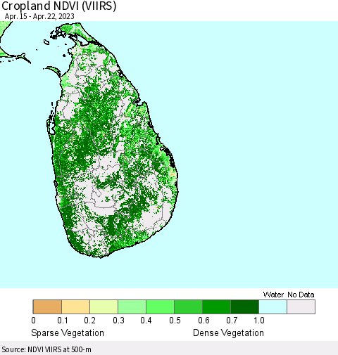 Sri Lanka Cropland NDVI (VIIRS) Thematic Map For 4/15/2023 - 4/22/2023
