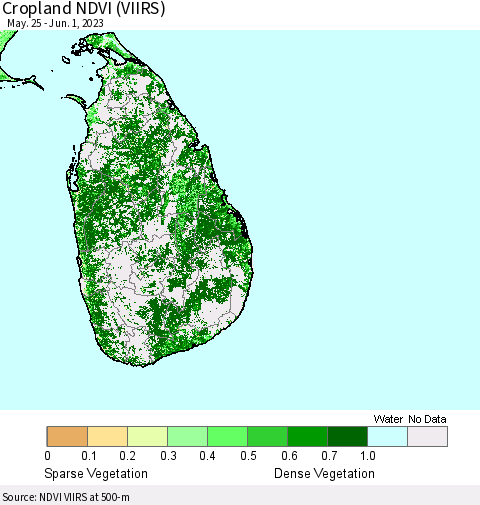 Sri Lanka Cropland NDVI (VIIRS) Thematic Map For 5/25/2023 - 6/1/2023