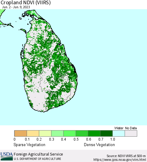 Sri Lanka Cropland NDVI (VIIRS) Thematic Map For 6/1/2023 - 6/10/2023