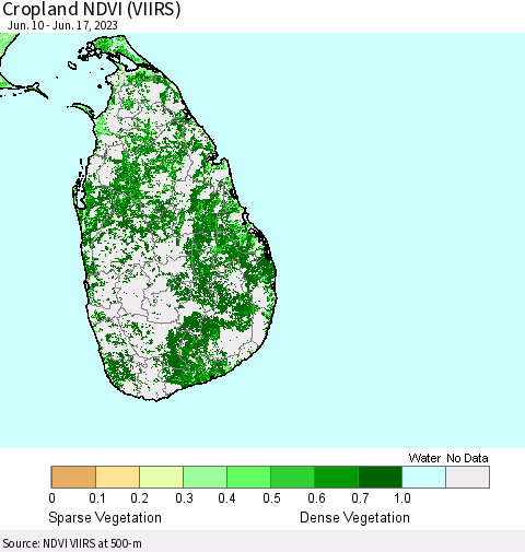 Sri Lanka Cropland NDVI (VIIRS) Thematic Map For 6/10/2023 - 6/17/2023