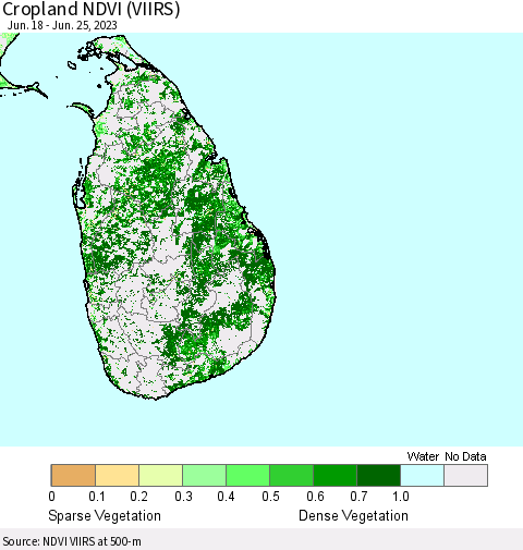 Sri Lanka Cropland NDVI (VIIRS) Thematic Map For 6/18/2023 - 6/25/2023
