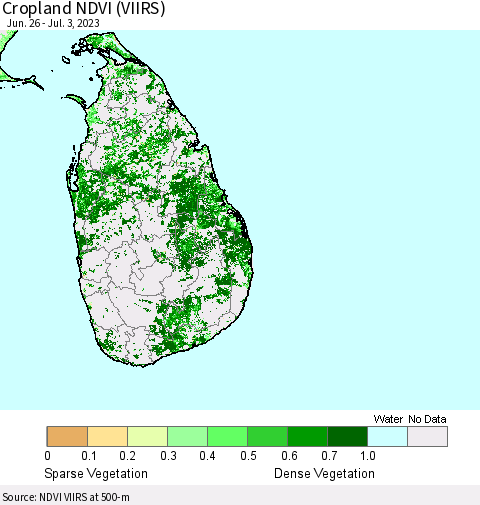 Sri Lanka Cropland NDVI (VIIRS) Thematic Map For 6/26/2023 - 7/3/2023
