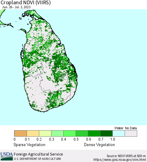 Sri Lanka Cropland NDVI (VIIRS) Thematic Map For 7/1/2023 - 7/10/2023