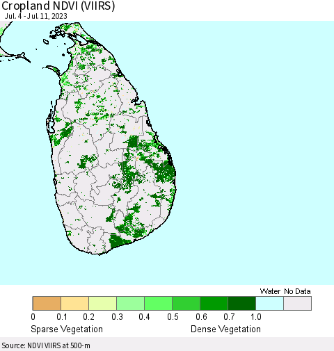 Sri Lanka Cropland NDVI (VIIRS) Thematic Map For 7/4/2023 - 7/11/2023