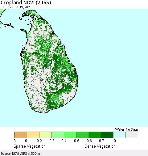 Sri Lanka Cropland NDVI (VIIRS) Thematic Map For 7/12/2023 - 7/19/2023