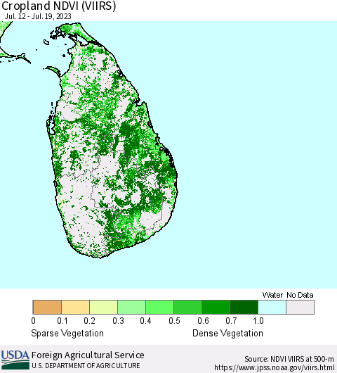 Sri Lanka Cropland NDVI (VIIRS) Thematic Map For 7/11/2023 - 7/20/2023