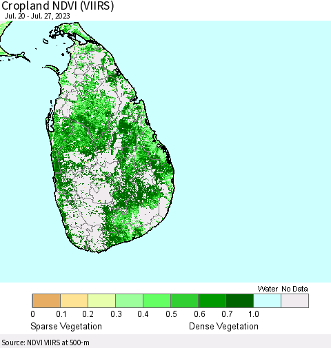 Sri Lanka Cropland NDVI (VIIRS) Thematic Map For 7/20/2023 - 7/27/2023