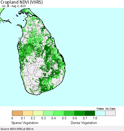 Sri Lanka Cropland NDVI (VIIRS) Thematic Map For 7/28/2023 - 8/4/2023