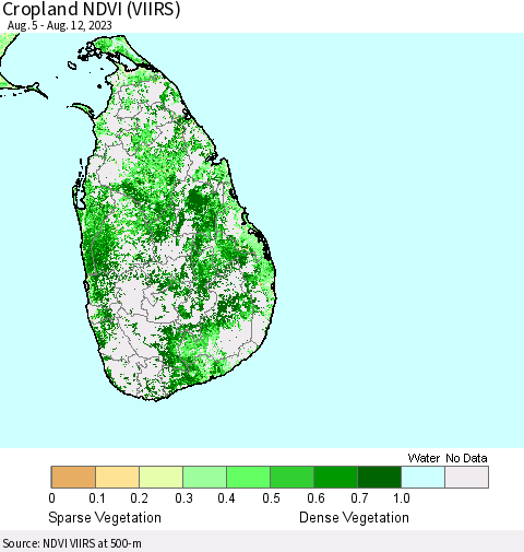 Sri Lanka Cropland NDVI (VIIRS) Thematic Map For 8/5/2023 - 8/12/2023