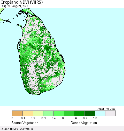 Sri Lanka Cropland NDVI (VIIRS) Thematic Map For 8/21/2023 - 8/28/2023