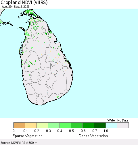 Sri Lanka Cropland NDVI (VIIRS) Thematic Map For 8/29/2023 - 9/5/2023