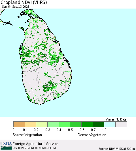 Sri Lanka Cropland NDVI (VIIRS) Thematic Map For 9/11/2023 - 9/20/2023