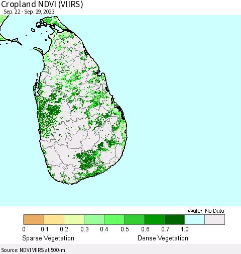 Sri Lanka Cropland NDVI (VIIRS) Thematic Map For 9/22/2023 - 9/29/2023