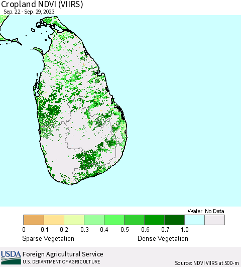 Sri Lanka Cropland NDVI (VIIRS) Thematic Map For 9/21/2023 - 9/30/2023