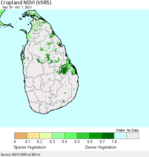 Sri Lanka Cropland NDVI (VIIRS) Thematic Map For 9/30/2023 - 10/7/2023