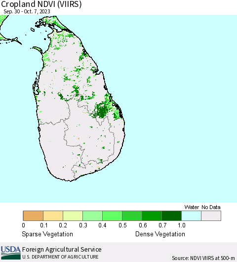 Sri Lanka Cropland NDVI (VIIRS) Thematic Map For 10/1/2023 - 10/10/2023