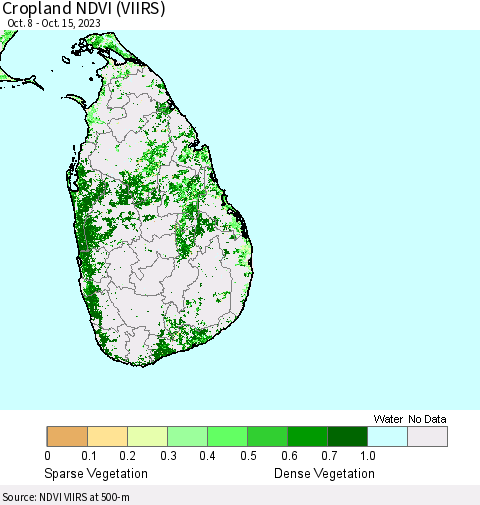 Sri Lanka Cropland NDVI (VIIRS) Thematic Map For 10/8/2023 - 10/15/2023