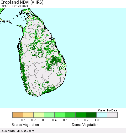 Sri Lanka Cropland NDVI (VIIRS) Thematic Map For 10/16/2023 - 10/23/2023