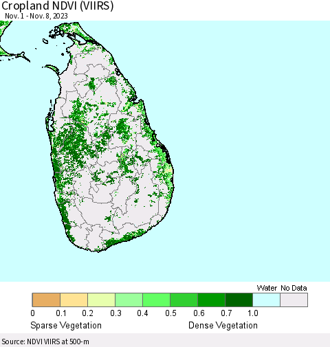 Sri Lanka Cropland NDVI (VIIRS) Thematic Map For 11/1/2023 - 11/8/2023