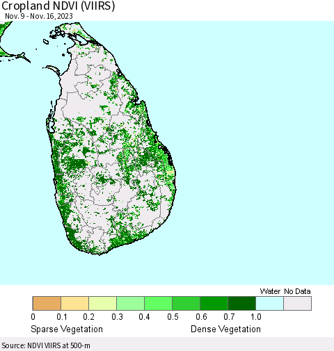 Sri Lanka Cropland NDVI (VIIRS) Thematic Map For 11/9/2023 - 11/16/2023