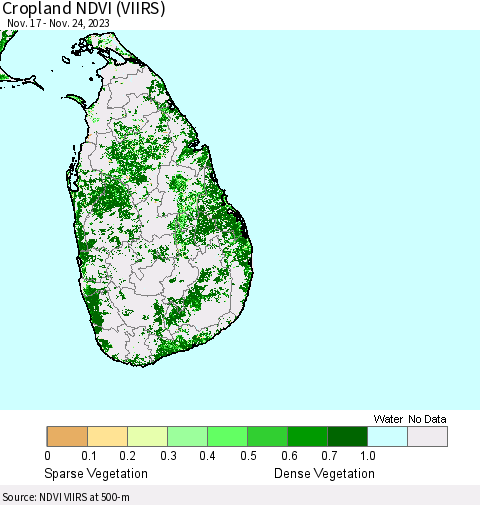 Sri Lanka Cropland NDVI (VIIRS) Thematic Map For 11/17/2023 - 11/24/2023