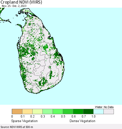Sri Lanka Cropland NDVI (VIIRS) Thematic Map For 11/25/2023 - 12/2/2023
