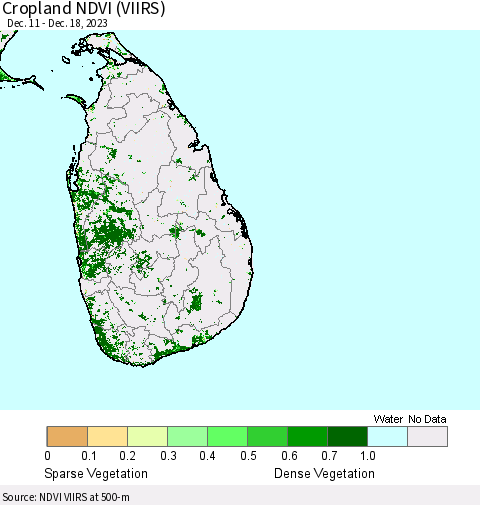 Sri Lanka Cropland NDVI (VIIRS) Thematic Map For 12/11/2023 - 12/18/2023