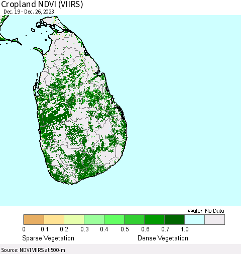 Sri Lanka Cropland NDVI (VIIRS) Thematic Map For 12/19/2023 - 12/26/2023