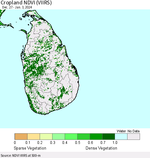 Sri Lanka Cropland NDVI (VIIRS) Thematic Map For 12/27/2023 - 1/3/2024