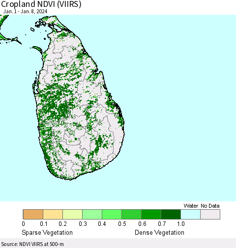 Sri Lanka Cropland NDVI (VIIRS) Thematic Map For 1/1/2024 - 1/8/2024