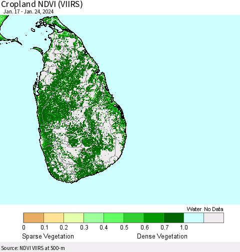 Sri Lanka Cropland NDVI (VIIRS) Thematic Map For 1/17/2024 - 1/24/2024