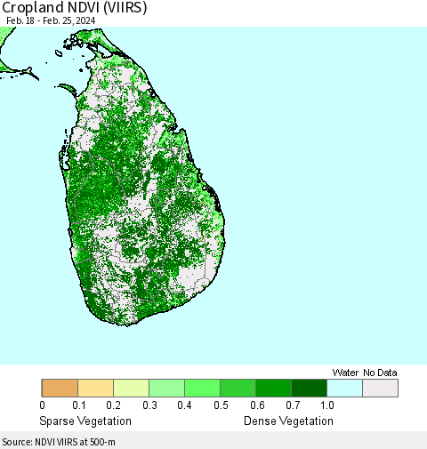 Sri Lanka Cropland NDVI (VIIRS) Thematic Map For 2/18/2024 - 2/25/2024
