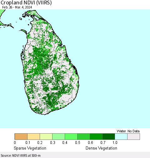 Sri Lanka Cropland NDVI (VIIRS) Thematic Map For 2/26/2024 - 3/4/2024