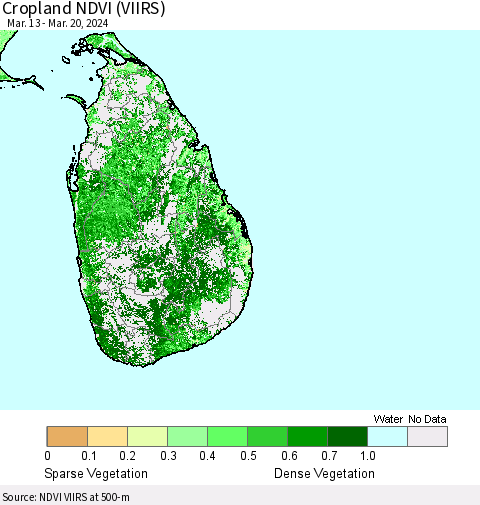 Sri Lanka Cropland NDVI (VIIRS) Thematic Map For 3/13/2024 - 3/20/2024