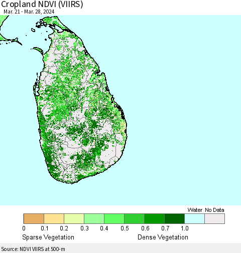 Sri Lanka Cropland NDVI (VIIRS) Thematic Map For 3/21/2024 - 3/28/2024