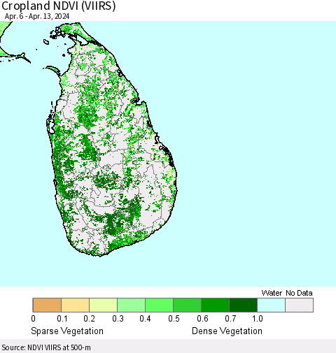 Sri Lanka Cropland NDVI (VIIRS) Thematic Map For 4/6/2024 - 4/13/2024