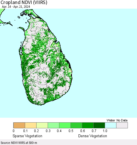 Sri Lanka Cropland NDVI (VIIRS) Thematic Map For 4/14/2024 - 4/21/2024