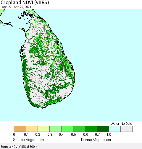 Sri Lanka Cropland NDVI (VIIRS) Thematic Map For 4/22/2024 - 4/29/2024