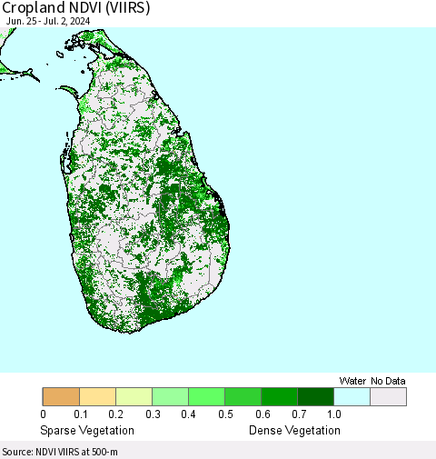 Sri Lanka Cropland NDVI (VIIRS) Thematic Map For 6/25/2024 - 7/2/2024