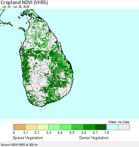 Sri Lanka Cropland NDVI (VIIRS) Thematic Map For 7/19/2024 - 7/26/2024