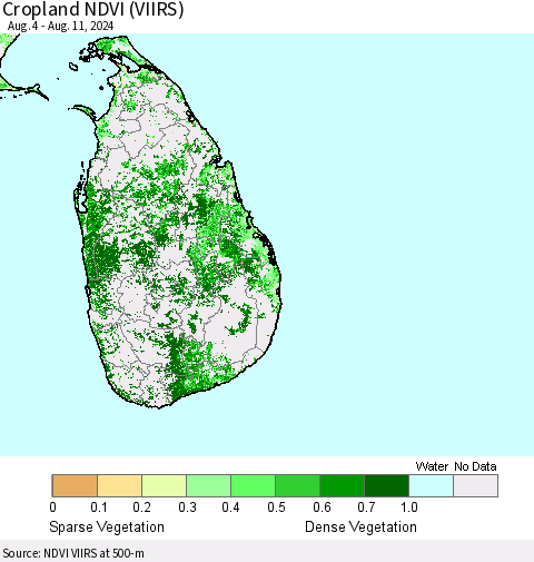 Sri Lanka Cropland NDVI (VIIRS) Thematic Map For 8/4/2024 - 8/11/2024