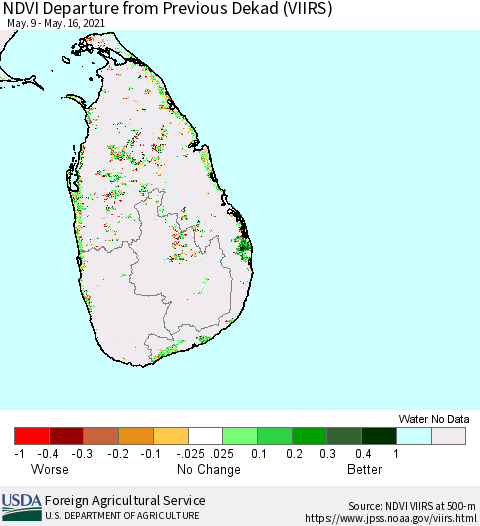 Sri Lanka NDVI Departure from Previous Dekad (VIIRS) Thematic Map For 5/11/2021 - 5/20/2021