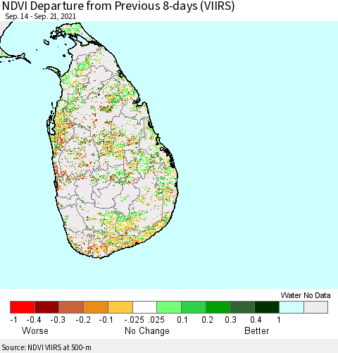 Sri Lanka NDVI Departure from Previous 8-days (VIIRS) Thematic Map For 9/14/2021 - 9/21/2021