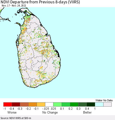 Sri Lanka NDVI Departure from Previous 8-days (VIIRS) Thematic Map For 11/17/2021 - 11/24/2021