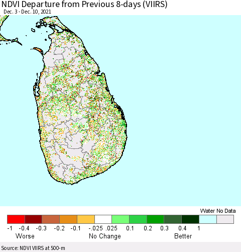 Sri Lanka NDVI Departure from Previous Dekad (VIIRS) Thematic Map For 12/1/2021 - 12/10/2021